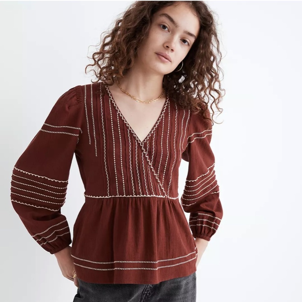 Madewell Embroidered Faux Wrap Top